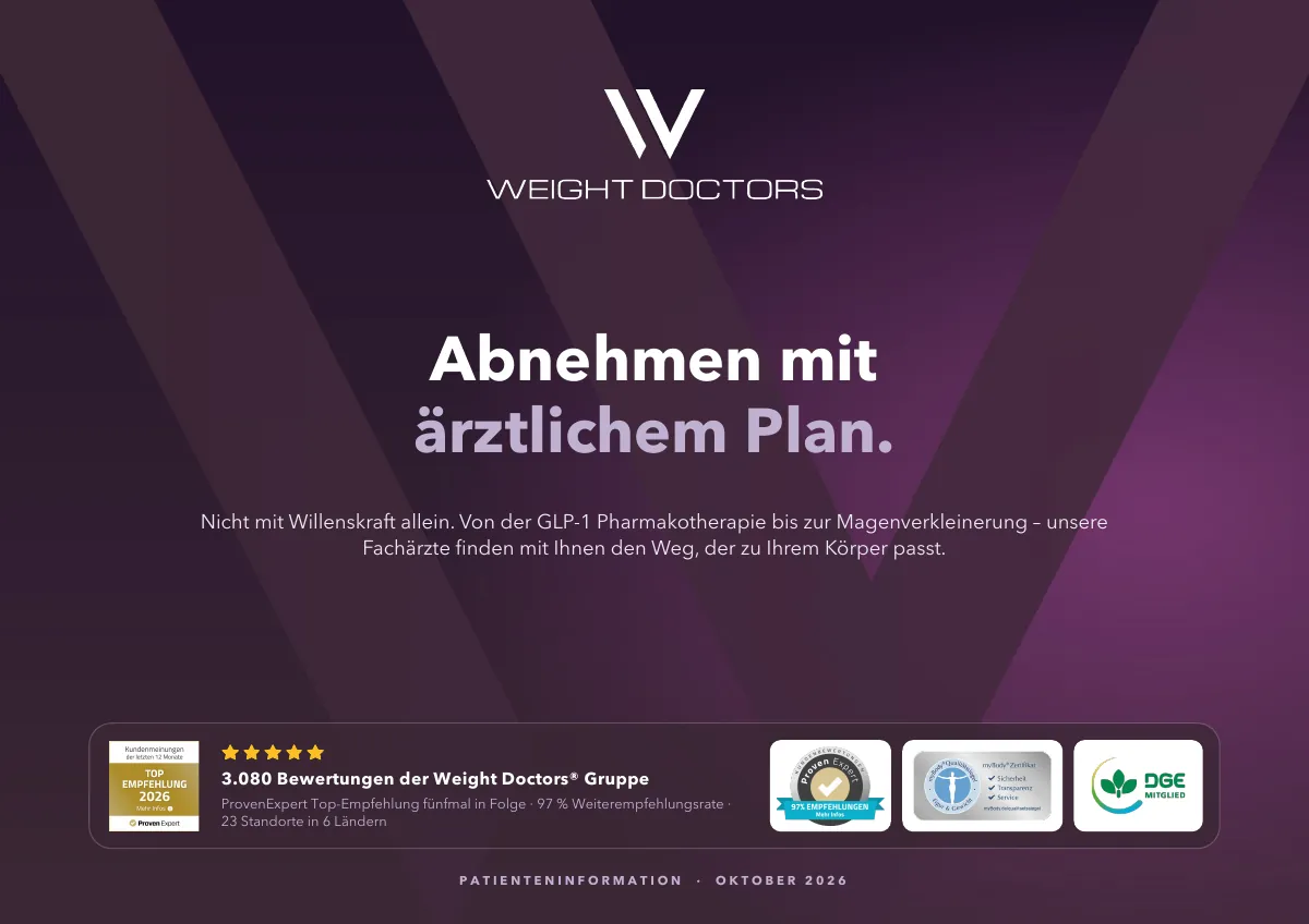 Titelseite der Patientenbroschüre: Abnehmen mit ärztlichem Plan.