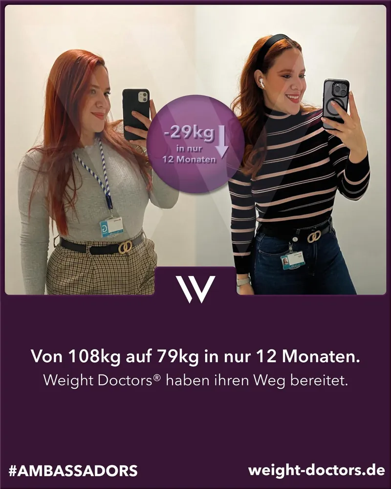 Weight Doctors® Vorher-Nachher: Patientin von 108 kg auf 79 kg in zwölf Monaten